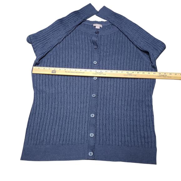 Laura Scott Navy Blue Cable Knit Cardigan Sweater Womens Plus 2X Tulip Neckline - Picture 6 of 9
